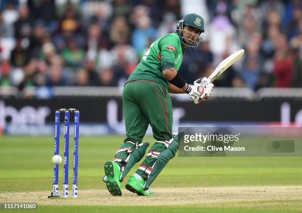 Soumya Sarkar of Bangladesh in action batting during the Group Stage match of the ICC Cricket World Cup 2019 between Australia and Bangladesh at...