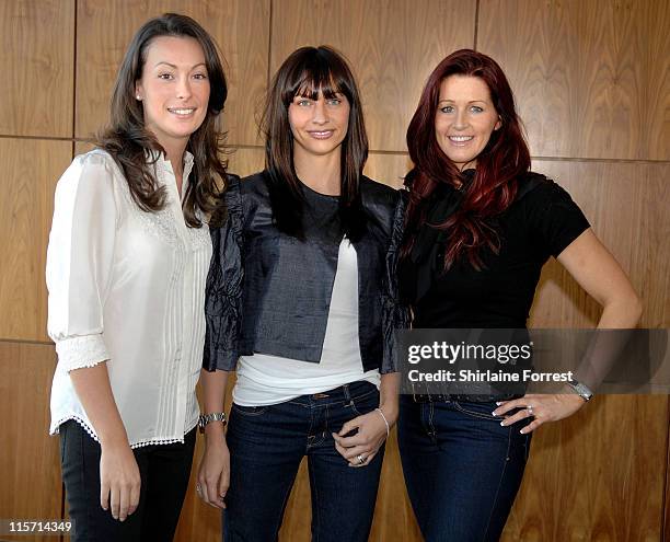 Emma Neville, Stacey Giggs and Leanne Brown attend Julie Neville's Afternoon Tea Party at Cloud 23 bar, Hilton Hotel on February 18, 2008 in...