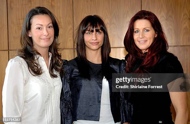 Emma Neville, Stacey Giggs and Leanne Brown attend Julie Neville's Afternoon Tea Party at Cloud 23 bar, Hilton Hotel on February 18, 2008 in...