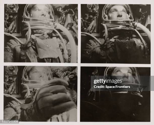 American astronaut Walter 'Wally' Schirra in orbit in the Sigma 7 spacecraft during NASA's Mercury-Atlas 8 manned space mission, 3rd October 1962....