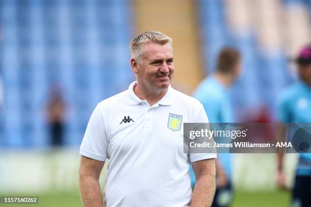 Aston Villa manager \ head coach Dean Smith during the Pre-Season Friendly match between Shrewsbury Town and Aston Villa at Montgomery Waters Meadow...