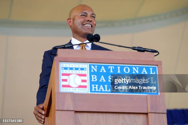 Inductee Mariano Rivera speaks during the 2019 Hall of Fame Induction Ceremony at the National Baseball Hall of Fame on Sunday July 21, 2019 in...