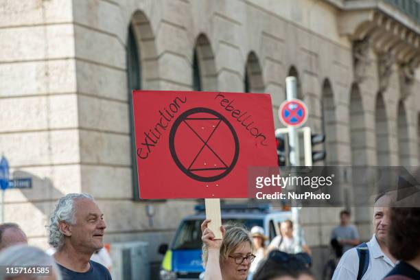Extinction Rebellion Sign. On July 21 more than ten thousand people demonstrated for a better climate policy and against the climate crisis in Munich.