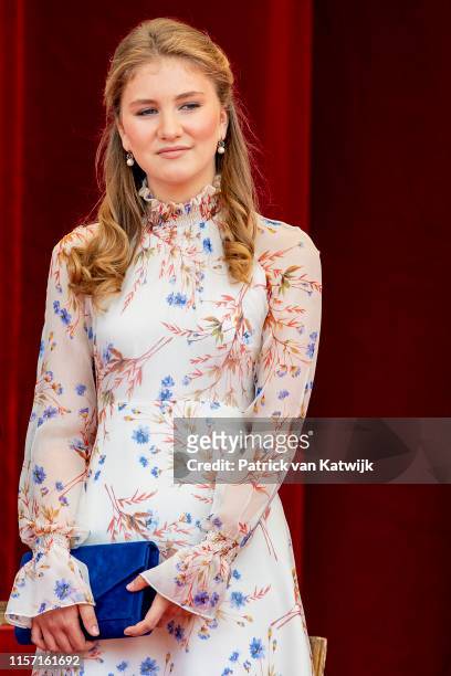 Princess Elisabeth of Belgium attends the military parade during Belgian National Day on July 21, 2019 in Brussels, Belgium.