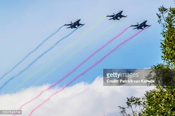 Fly past during Belgian National Day on July 21, 2019 in Brussels, Belgium.