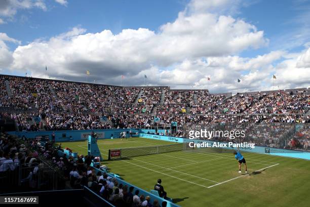 General view of centre court during the Second Round Match between Stefanos Tsitsipas of Greece and Jeremy Chardy of France during day Four of the...