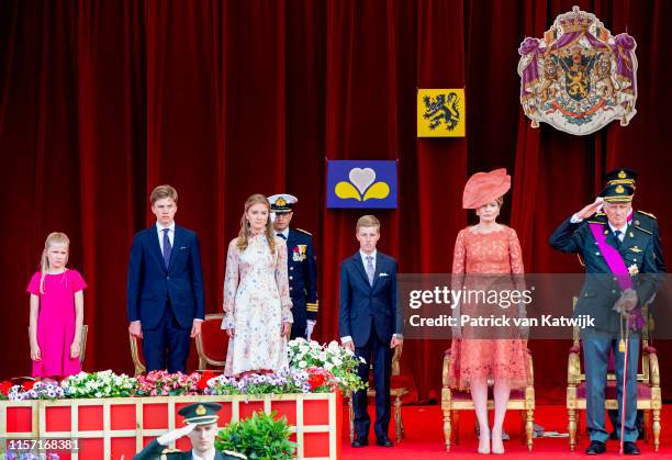 King Philippe of Belgium, Queen Mathilde of Belgium, Princess Elisabeth of Belgium, Prince Gabriel of Belgium, Prince Emmanuel of Belgium and...