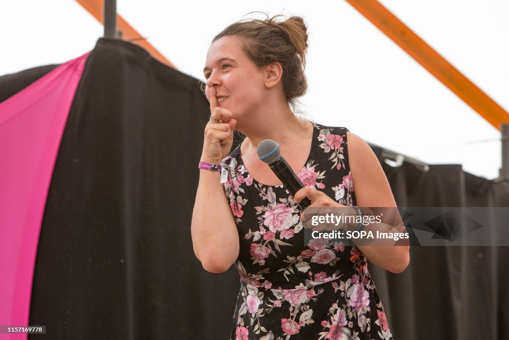 Comedian Rosie Jones performs live on stage at the Henham...