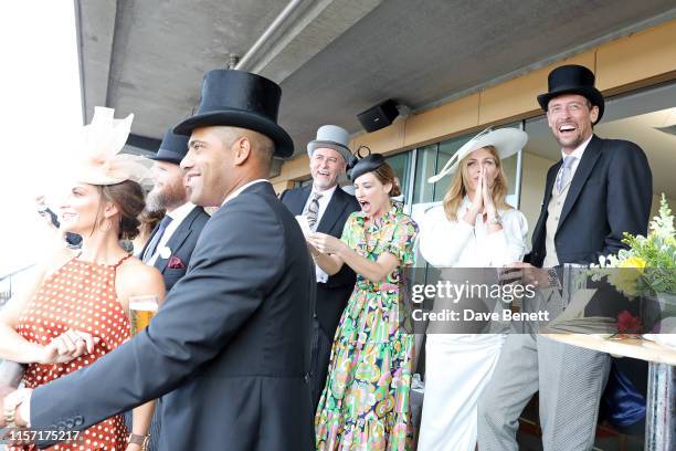 Laura Johnson, Glen Johnson, Hubert Zandberg, Claire Forlani, Abbey Clancy and Peter Crouch on day 3 of Royal Ascot at Ascot Racecourse on June 20,...