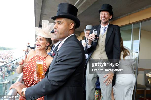 Laura Johnson, Glen Johnson, and Peter Crouch on day 3 of Royal Ascot at Ascot Racecourse on June 20, 2019 in Ascot, England.