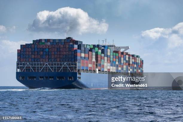 spain, andalusia, strait of gibraltar, cargo ship - containerschiff stock-fotos und bilder