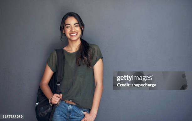 she's a model student - backpack stock pictures, royalty-free photos & images