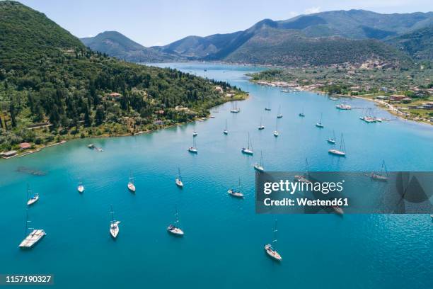 greece, lefkada, aerial view of bay at kallithea - levkas stock pictures, royalty-free photos & images