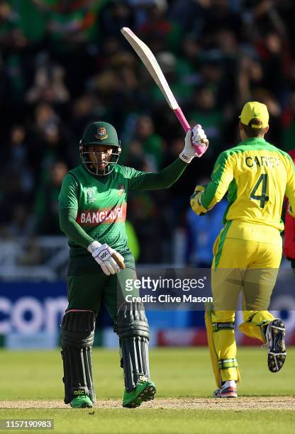 Mushfiqur Rahim of Bangladesh celebrates his centuryduring the Group Stage match of the ICC Cricket World Cup 2019 between Australia and Bangladesh...