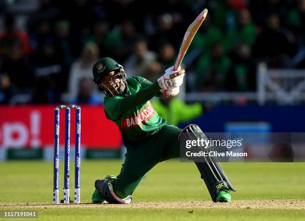 Mushfiqur Rahim of Bangladesh in action batting during the Group Stage match of the ICC Cricket World Cup 2019 between Australia and Bangladesh at...