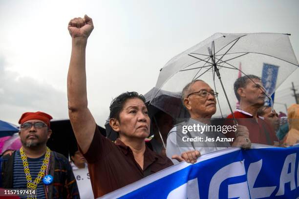 Protesters march towards the area of the Philippine Congress on July 22, 2019 in Manila, Philippines. Filipino protesters rallied on the streets on...