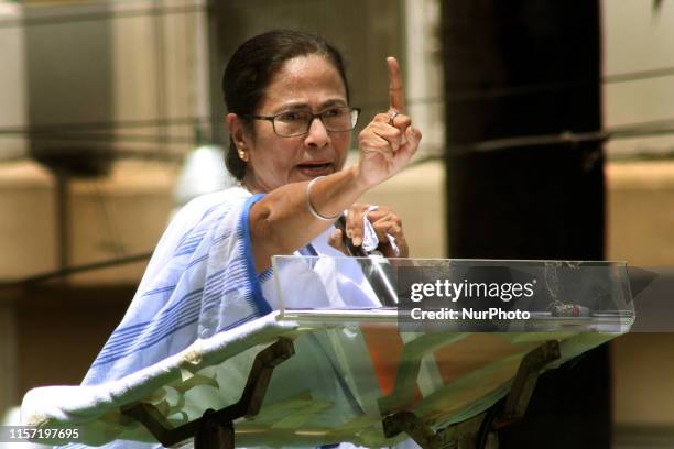 Mamata Banerjee Chief Minister of West Bengal and Chief of Trinamool Congress Political party address at the Trinamool Congress Sahid Divas rally, in...