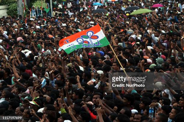 Trinamool Congress mass supporters at the Trinamool Congress Sahid Divas rally, in Kolkata on July 21, 2019. - This annual event will be held to...