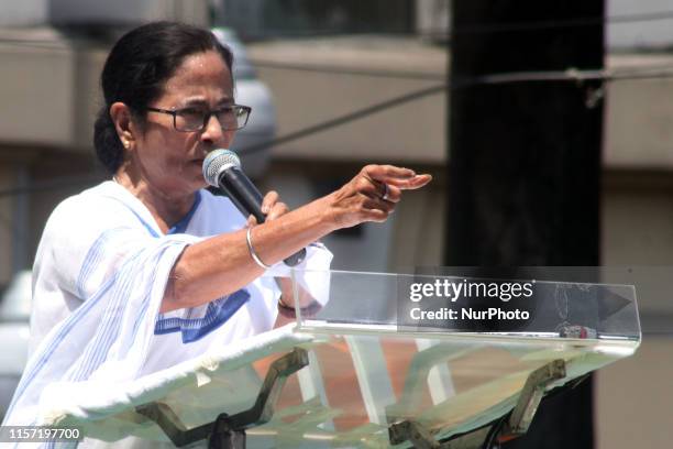 Mamata Banerjee Chief Minister of West Bengal and Chief of Trinamool Congress Political party address at the Trinamool Congress Sahid Divas rally, in...