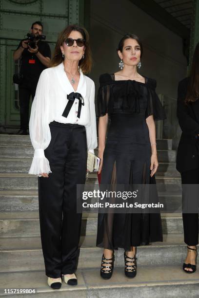 Caroline of Hanover and Charlotte Casiraghi pose prior the Karl Lagerfeld Homage at Grand Palais on June 20, 2019 in Paris, France.