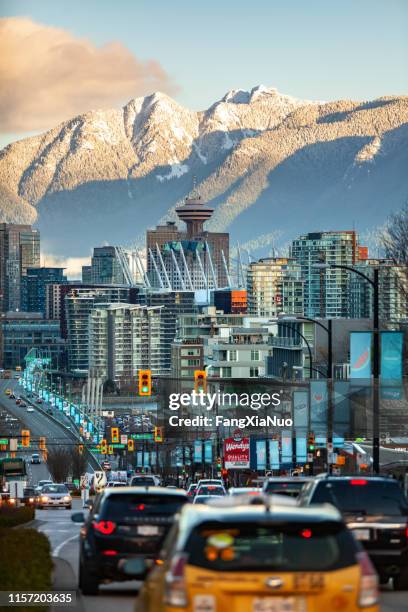 traffic jam at cambie street in downtown vancouver - vancouver canada 2019 stock pictures, royalty-free photos & images