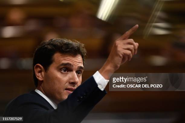 Spanish centre-right Ciudadanos party's leader Albert Rivera gives a speech during the first day of the parliamentary investiture debate to vote...