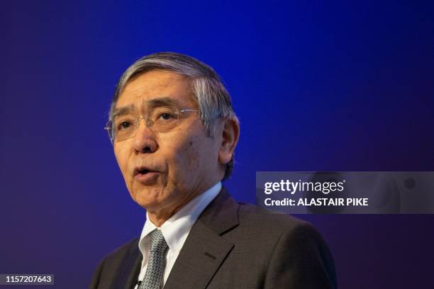 Bank of Japan Governor Haruhiko Kuroda speaks during the 2019 Michel Camdessus Central Banking Lecture at the International Monetary Fund...