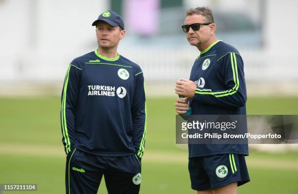 William Porterfield and Graham Ford of Ireland look on before the one off test match against Ireland at Lord's on July 22, 2019 in London, England.