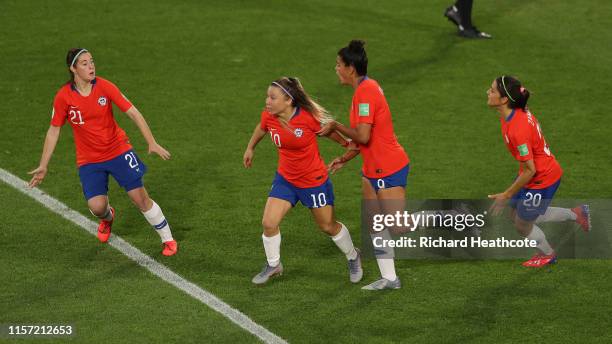 Yanara Aedo of Chile celebrate their side's first goal during the 2019 FIFA Women's World Cup France group F match between Thailand and Chile at...