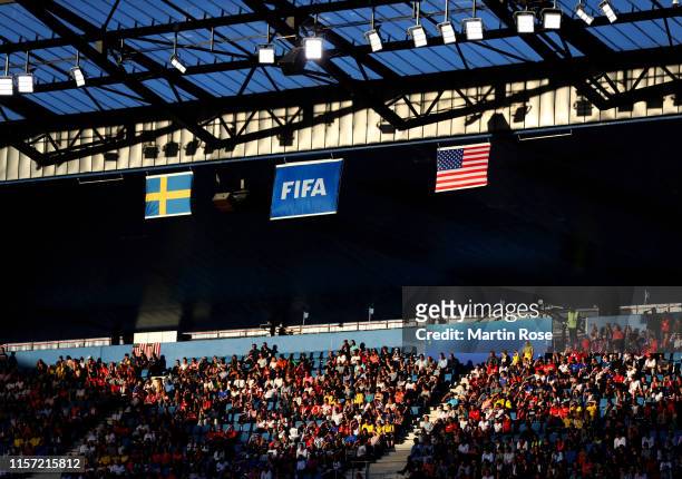 General view inside the stadium as fans watch the action during the 2019 FIFA Women's World Cup France group F match between Sweden and USA at Stade...