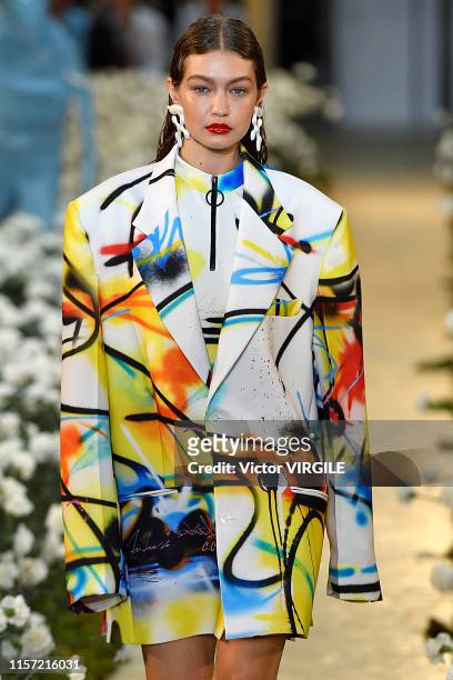 Gigi Hadid walks the runway during the Off-White Menswear Spring Summer 2020 show as part of Paris Fashion Week on June 19, 2019 in Paris, France.