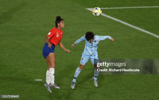 Maria Urrutia of Chile scores her team's second goal during the 2019 FIFA Women's World Cup France group F match between Thailand and Chile at...