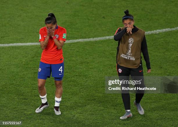 Francisca Lara of Chile looks dejected following the 2019 FIFA Women's World Cup France group F match between Thailand and Chile at Roazhon Park on...