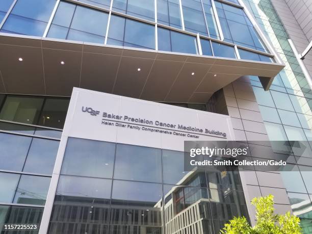 Sign on facade at the newly-constructed Bakar Precision Cancer Medicine Building at the University of California San Francisco medical center in...