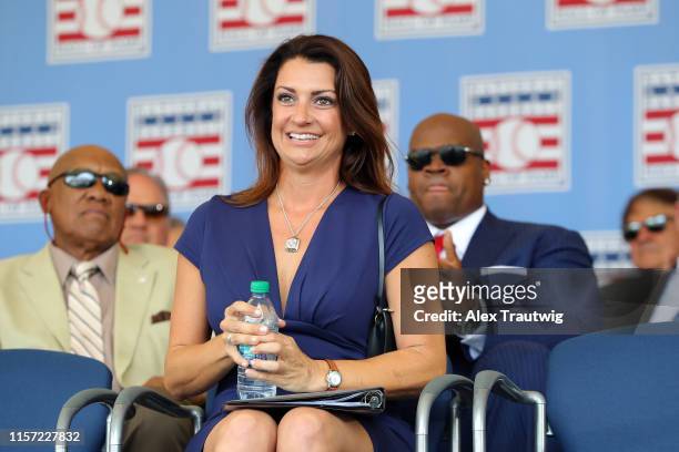 Brandy Halladay, wife of inductee Roy Halladay, looks on during the 2019 Hall of Fame Induction Ceremony at the National Baseball Hall of Fame on...
