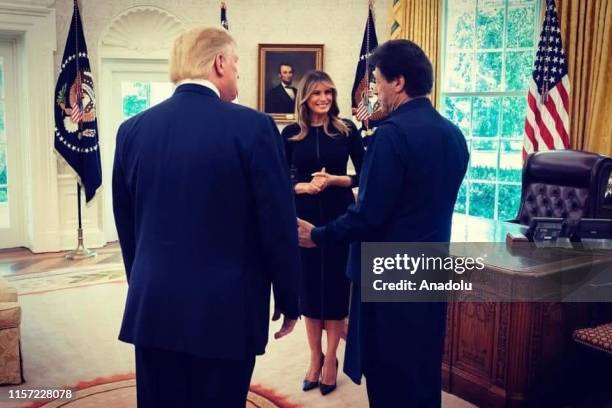 President Donald J. Trump and First Lady Melania Trump speaks with Prime Minister of Pakistan Imran Khan prior to deliver remarks to members of the...