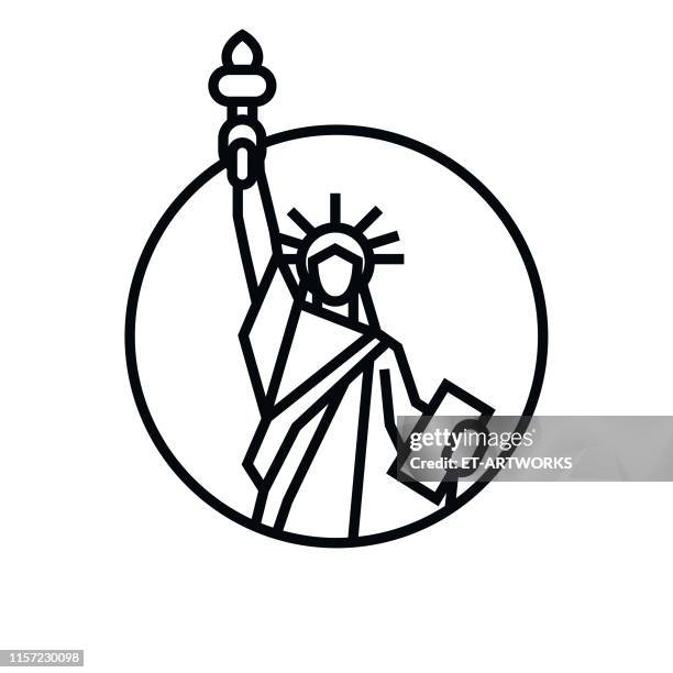 vektor-freiheitsstatue - umriss-symbol - new york stock-grafiken, -clipart, -cartoons und -symbole