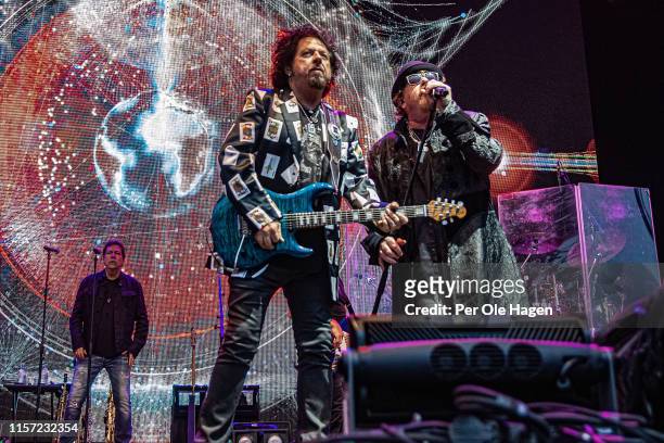 Warren Ham, Steve Lukather and Joseph Williams from TOTO onstage at the Over Oslo Festival on June 20, 2019 in Oslo, Norway.