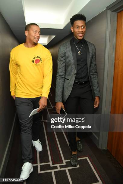 Andre Hunter and College Basketball Player/Draft Prospect De'Andre Hunter prepare for the 2019 NBA Draft on June 20, 2019 in New York City.