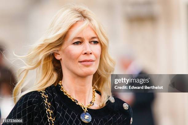 Claudia Schiffer is seen, outside "Karl for Ever" Tribute to Karl Lagerfeld at Grand Palais, during Paris Fashion Week - Menswear Spring/Summer 2020,...