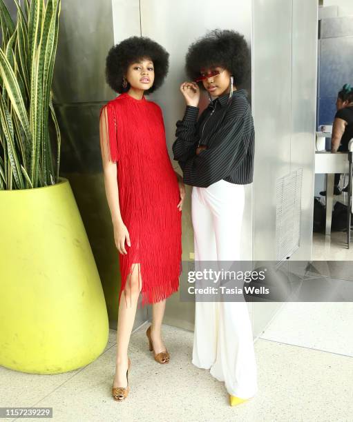 Briana Roy and Jenasha Roy attend the Sebastian Gunawan Couture Homecoming Runway Show at LAX Airport on June 18, 2019 in Los Angeles, California.