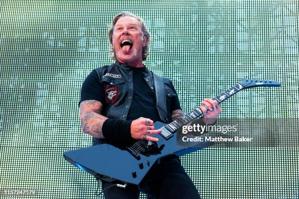 James Hetfield of Metallica performs on stage at Twickenham Stadium on June 20, 2019 in London, England.