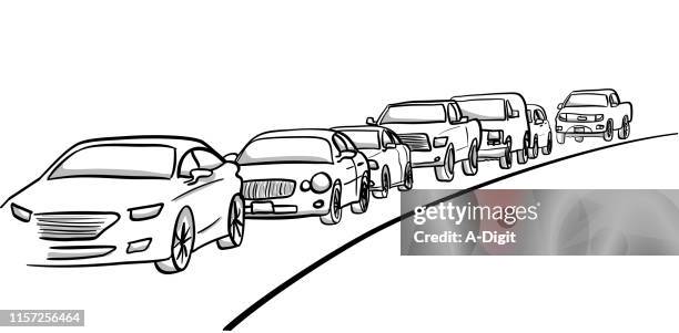 ilustraciones, imágenes clip art, dibujos animados e iconos de stock de coches en el carril de tráfico - traffic