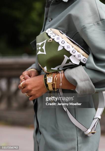 Aylin Koenig wearing The Frankie Shop suit, Louis Vuitton Bag, Dior Sunglasses on June 20, 2019 in Hamburg, Germany.
