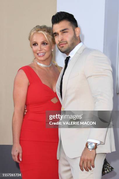 Singer Britney Spears and boyfriend Sam Asghari arrive for the premiere of Sony Pictures' "Once Upon a Time... In Hollywood" at the TCL Chinese...