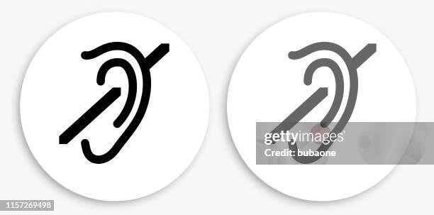 hearing problem black and white round icon - hearing problem stock illustrations