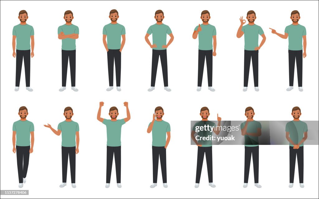 Set of causal businessman isolated on white background