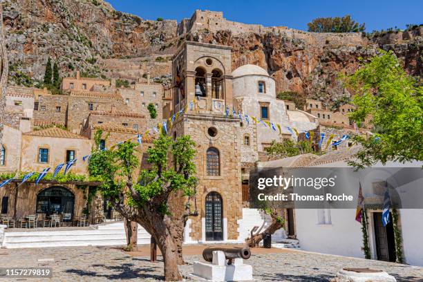 the main square in monemvasia - laconia stock pictures, royalty-free photos & images