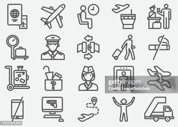 airport information line icons - locker vector stock illustrations