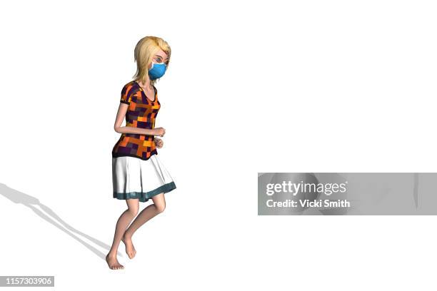 illustration of a women running with a mask on her face - chemical process icon stock pictures, royalty-free photos & images